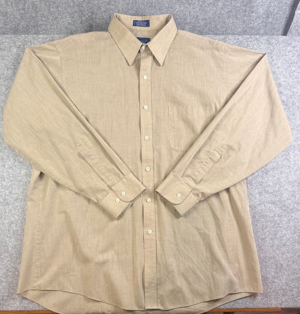 Vintage Towncraft Men’s Tan Dress Shirt 17 34/35 Long Sleeve Button Up